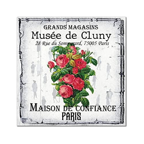 Plaque murale rose vintage Cluny 40x40 cm pour déco jardin et maison