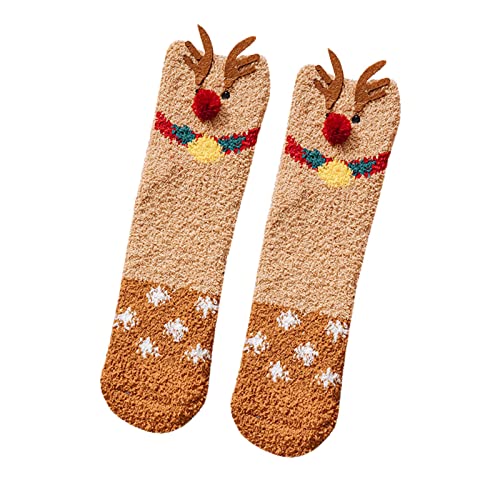 Calcetines casuales de invierno de forro polar coral, Papá Noel, Navidad, cabeza de ciervo, calcetines para niñas, talla 5, D, Altoa única