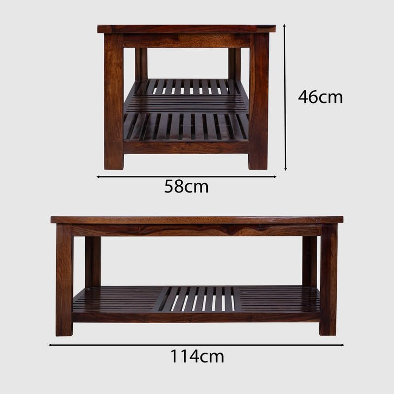 Image of Sheesham Wood Coffee Table with Storage Wooden Tea Table with Glass Top for Living Room Home Office Furniture Solid Wood Teapoy (Walnut Finish)