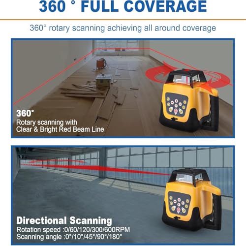 Kit de nivel giratorio de 360° con rango de 500 m autonivelante para construcción al aire libre, incluye trípode de topografía y personal de 5 m
