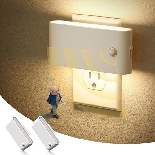 JandCase Motion Senor Night Light,2 Pack Night Lights Plug into Wall, 0-100 LM Dimmable Plug in Nightlight, LED Night Light, 3000K Warm White for Bedroom Bathroom Hallway Home Decor