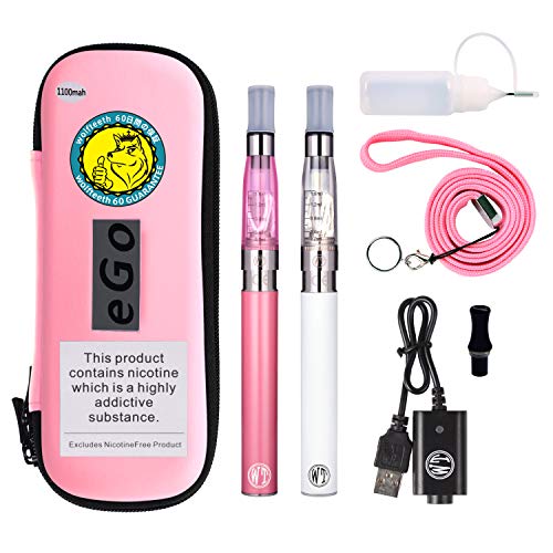 WOLFTEETH 2 Pack CE4 E Sigaretta Starter Kit | 1100mAh CE4 Atomizzatore Liquido Ricaricabile | Sigaretta Elettronica Vaporizzatore Case Set | Senza Liquido Nicotina Tabacco 1156(Bianco Rosa+Rosa)
