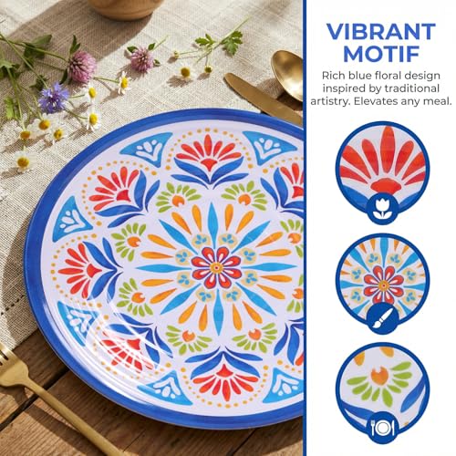 Image of Dinnerware Set 12Pcs Melamine Plates and Bowls (Blue Flower) | Wedding Gift,Parties,Home,Service,Durable,Floral Pattern,Tableware Dinner, Salad Dessert Plates,Housewarming