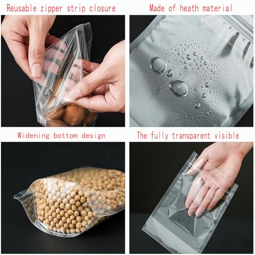 Image of 50 Pcs Resealable Packaging Bags, clear stand up food pouch bags with resealable lock seal zipper for Packaging Candy,Nuts,Snack,Tea,Spices,Treats,Pet Food and Soaps (5.5x7.9inch)