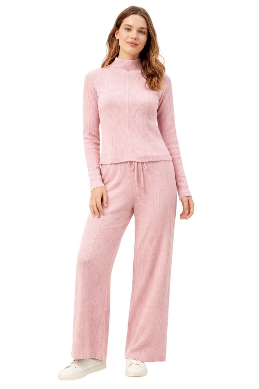 camey Women’s Woolen Lounge Wear Set | Full Sleeve High Neck Top with Wide Leg Pants | Soft Warm Winter Co-Ord Set for Home & Casual Wear-picture-38