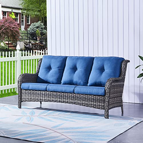 Hummuh 3-Seat Outdoor Wicker Sofa Pe Rattan Patio Couch With Cushions,Deep Seat High Curved Back Armset Patio Sofa #TOP18