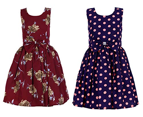 Image of Casual Frock for Baby Girls,Blue Printed and Olive Printed,Pack of 2