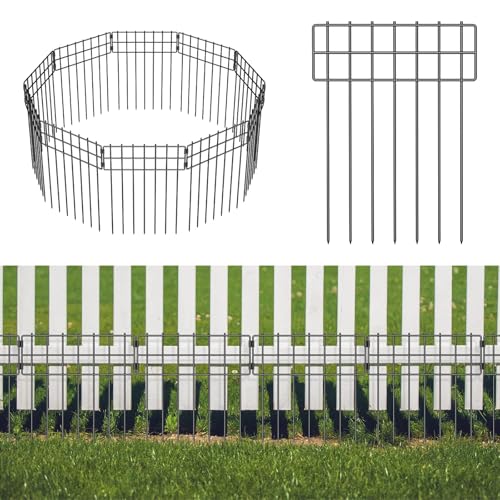 LIANTRAL Valla decorativa para jardín, paquete de 10 unidades, valla de alambre de metal, barrera de animales, panel de valla inoxidable para exteriores, barrera de animales, borde de cama de flores