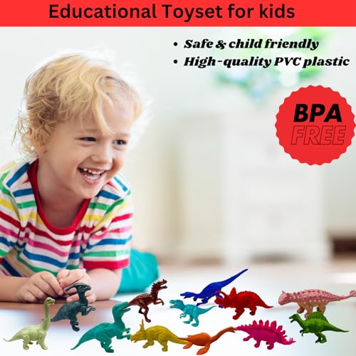 Image of ZESTHOME Jurassic Dinosaur Toy Set for Kids | Hard Rubber Dino Figures | Educational, Realistic & Pretend Play Toys for Boys & Girls | 12-Piece