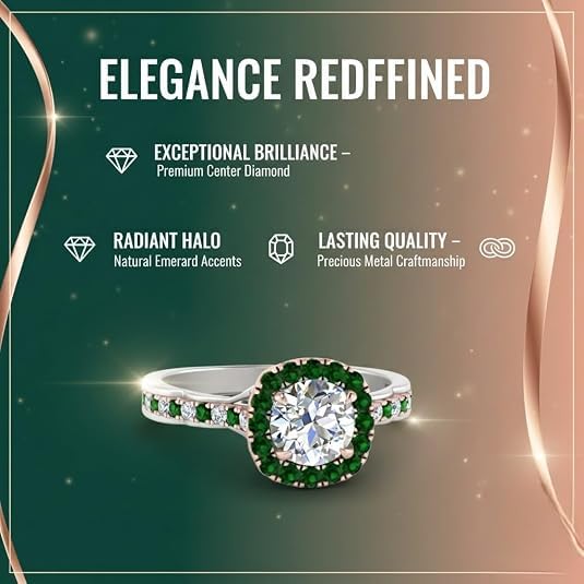 Image of Choose Your Gemstone Cathedral Halo Two Tone Engagement Ring 925 Sterling Silver Round Shape Halo Engagement Rings Lightweight Office Wear Everyday Gift Jewelry US Size 4 to 12