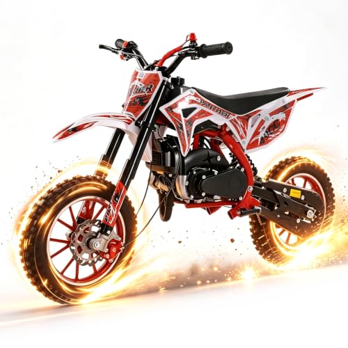 Image of 2026 New 50cc Dirt Bike for Kids 2-Stroke, Toddler Gas Powered Mini Bike with Front Rear Disc Brakes, Speeds up to 40KM /H, Gas Motorcycle for Children, Ideal Gifts for Boys Girls, (Red N)