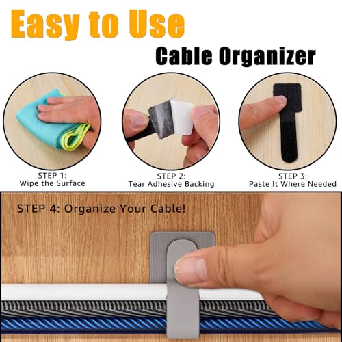 80PCS Hook and Loop Cable Straps, Cable Management Under Desk, Adhesive Cable Ties, Reusable Wire Organizers for Cords, Cords Management, Computer Accessories for Desk, Home Office Essentials, White by Sereficy - Image 3