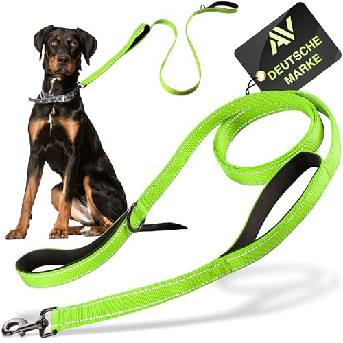 AVANA Guinzaglio per cani con guida corta integrata, 2 passanti imbottiti per le mani, guinzaglio da 1,5 m, per cani di taglia grande e media – verde neon