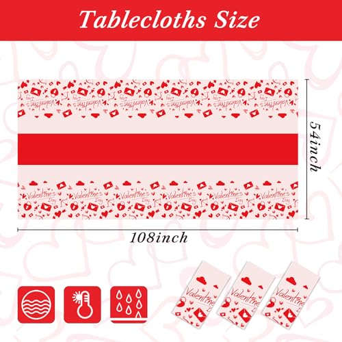Image of Childom Valentines Day Tablecloth for Valentines Day Decorations Party,3 Pack Disposable Plastic Valentines Table Cloths 54 inch x 108 inch Pink Table Cover,Valentines Decor for Wedding Engagement Anniversary