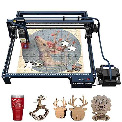 SCULPFUN S30 Laser Engraver, 5W Laser Cutter, Automatic 30L/Min Automatic Air Assist Pump, Air Nozzle,Industrial Grade Rail,Limit Switch, Eye Protection, Engraving Machine for Wood Metal Acrylic