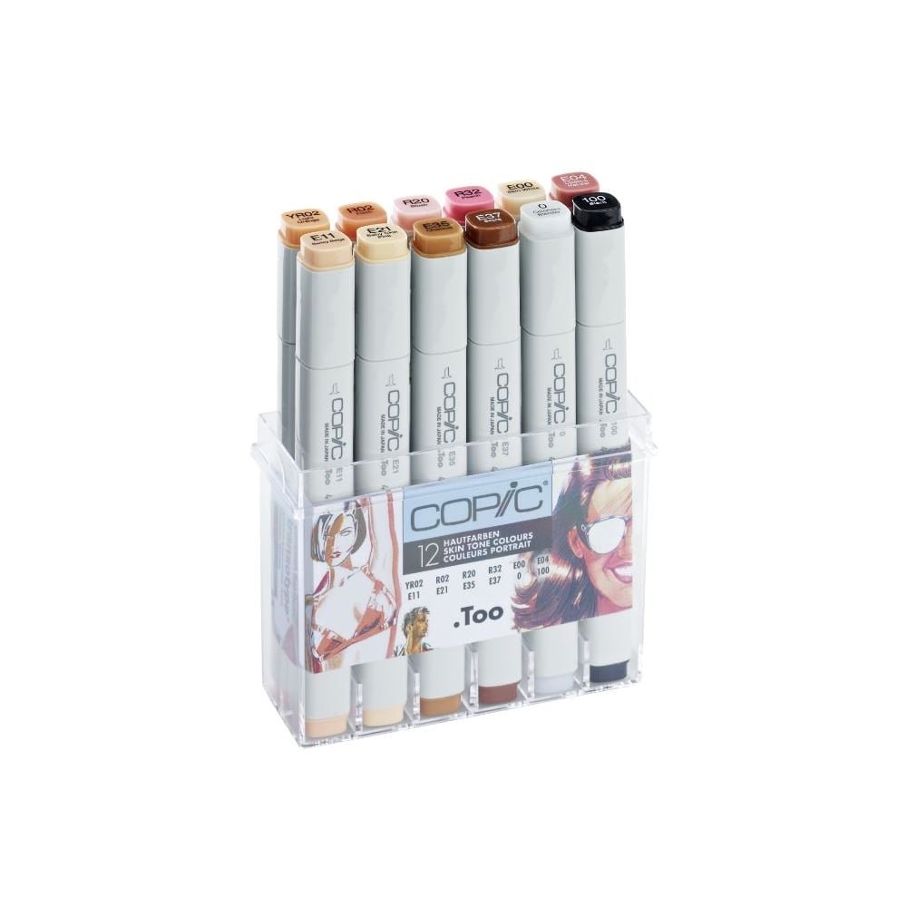Copic Classic Set «Retrato», Lote de 12 piezas en expositor acrílico, Rotulador doble con punta media y fina