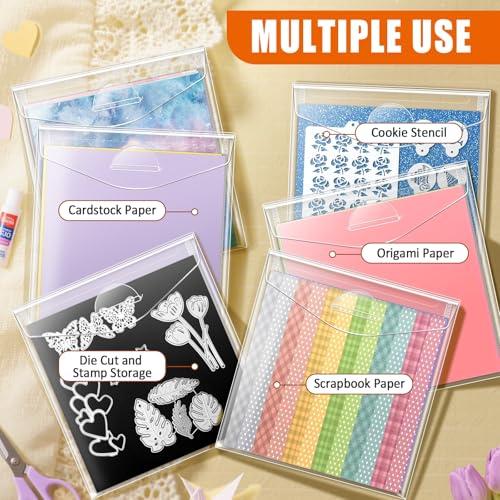 Image of tutata 6x6 Inch Scrapbook Storage, Scrap Storage with Lid, Plastic Sleeves for Holding Scrapbook Paper, Origami Paper, Cookie Stencil, Cardstock, 30 PCS