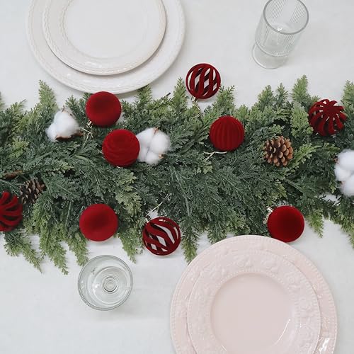 Image of 20pcs Red Velvet Christmas Ornaments Set,2.36In Burgundy Flocked Ornaments
