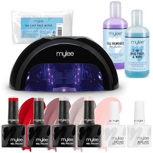 Mylee Kit Professionnel de Vernis à Ongles Gel Semi-permanent, 4x couleurs, Top Coat et Base Coat,...