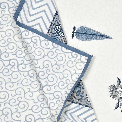 Image of BLOCKS OF INDIA 100% Cotton Dohar King Size Reversible Hand Block Printed Malmal Summer Dohar /Blanket (Color 10)