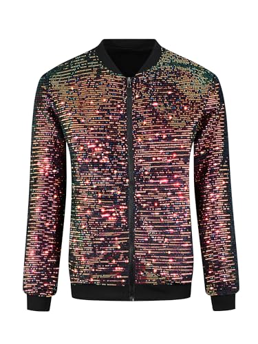Lars Amadeus Sequin Jacket for Men's Zipper Long Sleeves Party Disco Shiny Bomber Jacket