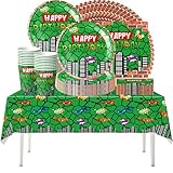61 piezas Juego de vajilla para fiestas de cumpleaños infantiles Green Turtle, fiesta de cumpleaños para niños con temática de superhéroes y caparazones de tortuga, vasos, platos, servilletas