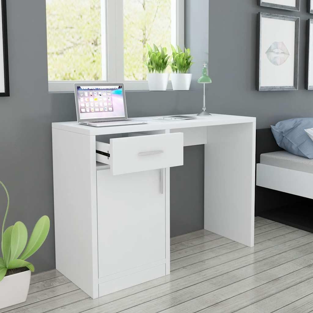 Bureau blanc 100 x 40 x 73 cm avec tiroir et armoire