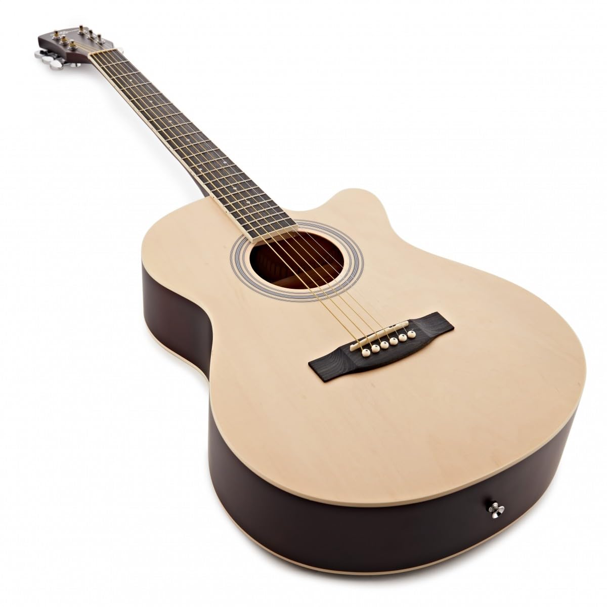 Pacchetto di Chitarra Acustica a Cutaway Singolo di Gear4music | Costruzione in Tiglio per Toni Chiari ed Equilibrati, Manico a C Comodo, Custodia, Corde, Accordatore e Capotasto