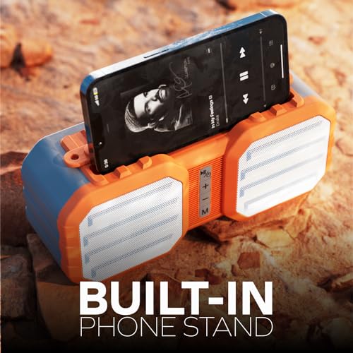 Image of Portable Bluetooth Speaker, Outdoor Water-Resistant, FM Radio, TF Card, USB | Rechargeable Battery w / 7HR Playtime; 10W, Aux Input, 33FT Wireless Range, Built-In Mic for Calls, Rugged Strap, Phone Stand