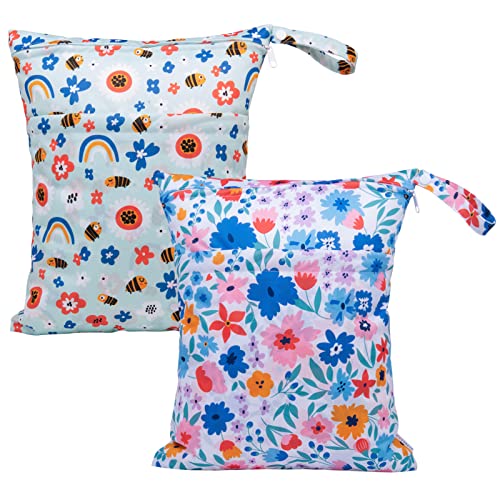 Image of ALVABABY 2pcs Cloth Diaper Wet Dry Bags Waterproof Reusable with Two Zippered Pockets Travel Beach Pool Daycare Soiled Baby Items Yoga Gym Bag for Swimsuits or Wet Clothes LX-YX8688