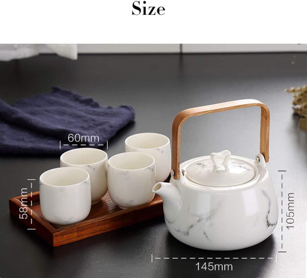 EeAaSsTy Set Da Tè In Ceramica - Teiera E 4 Tazze, Bianco, Con Vassoio In Bambù - Foto 8