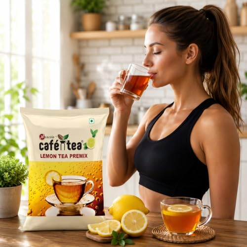 Image of Cafe N Tea Instant Lemon Tea Premix 1Kg | Refreshing Lemon Flavour Tea Powder | Just Add Hot or Cold Water | 100 Cups | Office, Home, Vending Use | Quick Energy Drink