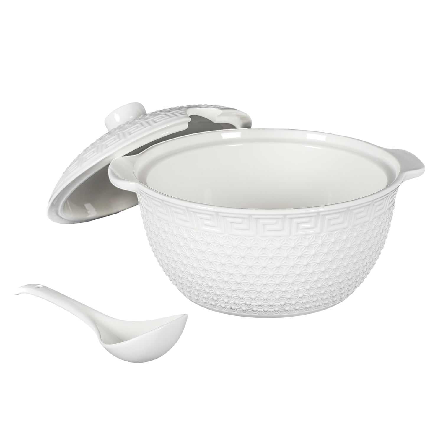 HOME DECO FACTORY - KA0279 Juego de Sopa 9 Piezas Porcelana - Sopera 2.7L, Cucharón, 6 Tazones - Diseño Elegante - Ideal para Cenas y Recepciones - Blanco - Tamaño Estándar