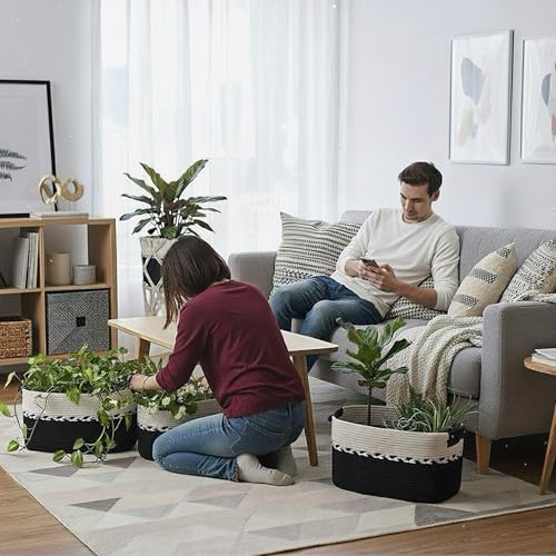 Aeknor Storage Baskets for Shelves, Woven Baskets for Towels, Toys and Blankets. Decorative Cotton Rope Organiser for Cupboard Storage, Books and Laundry with matching handles, 1-Pack (Black). - Cosy Home Interiors Aeknor Storage Baskets for Shelves, Woven Baskets for Towels, Toys and Blankets. Decorative Cotton Rope Organiser for Cupboard Storage, Books and Laundry with matching handles, 1-Pack (Black). - Image 5