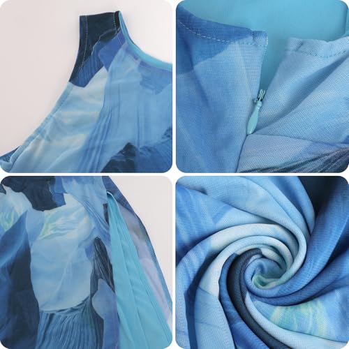 Image of Bodycon Mesh Dresses for Women Sleeveless Midi Floral Tie Dye Dress Side Slit Wedding Cocktail Party Dresses