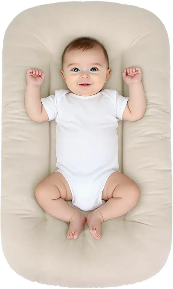 Espreguiçadeira para bebês de 0 a 24 meses, espreguiçadeira biônica orgânica, algodão macio, respirável, assentos e espreguiçadeiras para chá de bebê recém-nascido (Vívido)