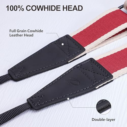 Image of Padwa Lifestyle Adjustable Camera Strap - 1.5 inch Top Layer Cowhide Head Camera Straps for Photographers, Cotton Adjustable Neck Shoulder & Crossbody Strap Quick Release for All Cameras and Binoculars