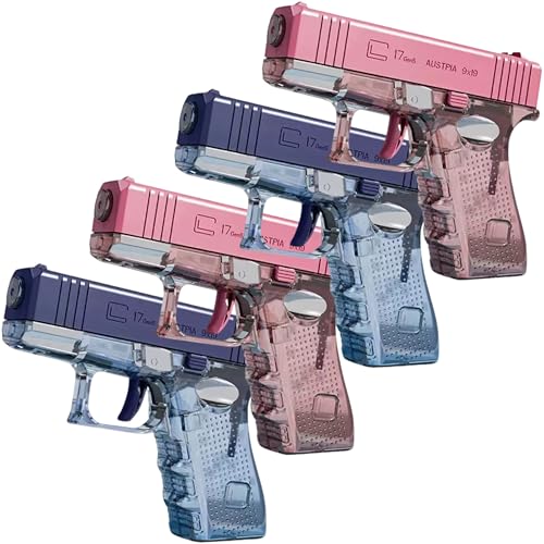 4-Pack Transparent Water Pistols for Kids Manual Squirt Toys with Long Range & Visible Water Level Perfect for Summer Pool Beach Outdoor Water Games (Blue + Pink)