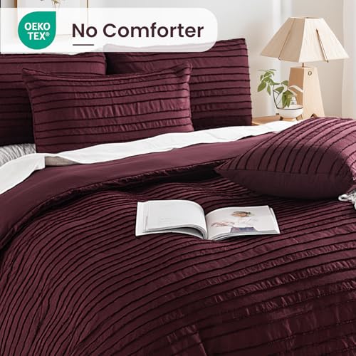 Image of NEXHOME PRO Duvet Cover,3 Pieces Boho Tufted Duvet Cover Set, Soft and Lightweight 100% Washed Microfiber Comforter Cover Set(Burgundy,104 x 98)-No Comforter
