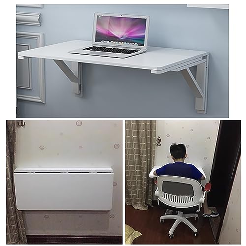 Bureau mural pliable en bois blanc pour ordinateur portable