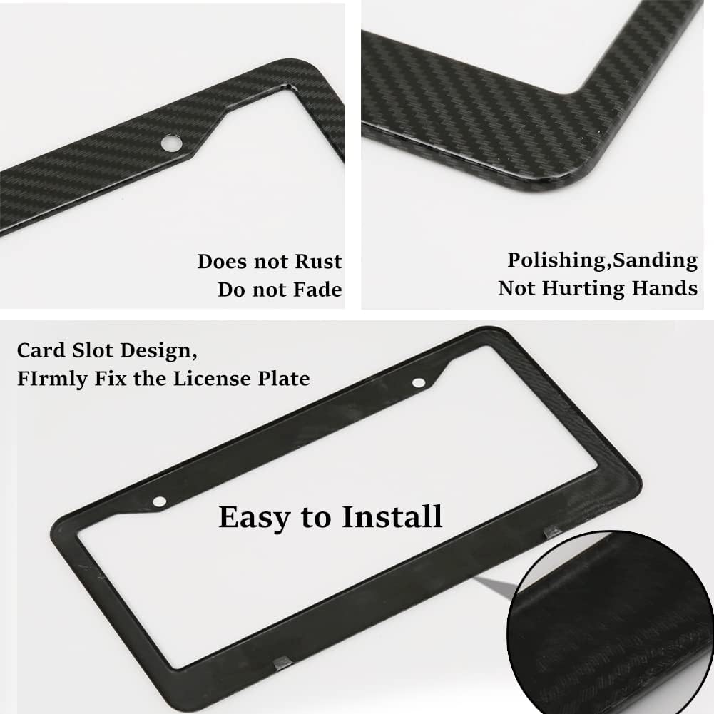 2Pack Carbon Fiber License Plate Frames for Cowboys, Black Aluminum Front & Rear Car Tag Holder Cover, Heavy Duty License Plate Bracket Car Accessories