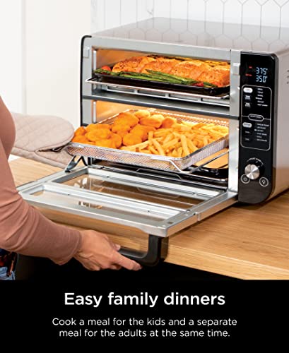 Ninja-DCT401-12-in-1-Double-Oven-with-FlexDoor-FlavorSeal-Smart-Finish-Rapid-Top-Convection-and-Air-Fry-Bottom-Bake-Roast-Toast-Air-Fry-Pizza-and-More-Stainless-Steel-Renewed