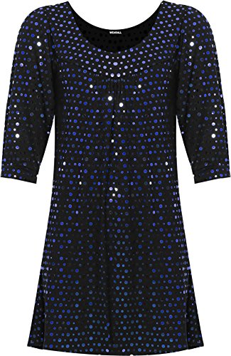 Image of WearAll Women's Plus Long Sleeve Sequin Spot Party Top Polka Dot Scoop Neck Swing - Royal Blue - 26-28