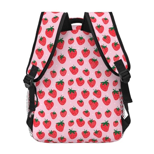 Strawberry Strawberry Leaves Backpack Large Capacity Lightweight Casual Travel Sports Backpack 11.4X7.8X15.7 inch4