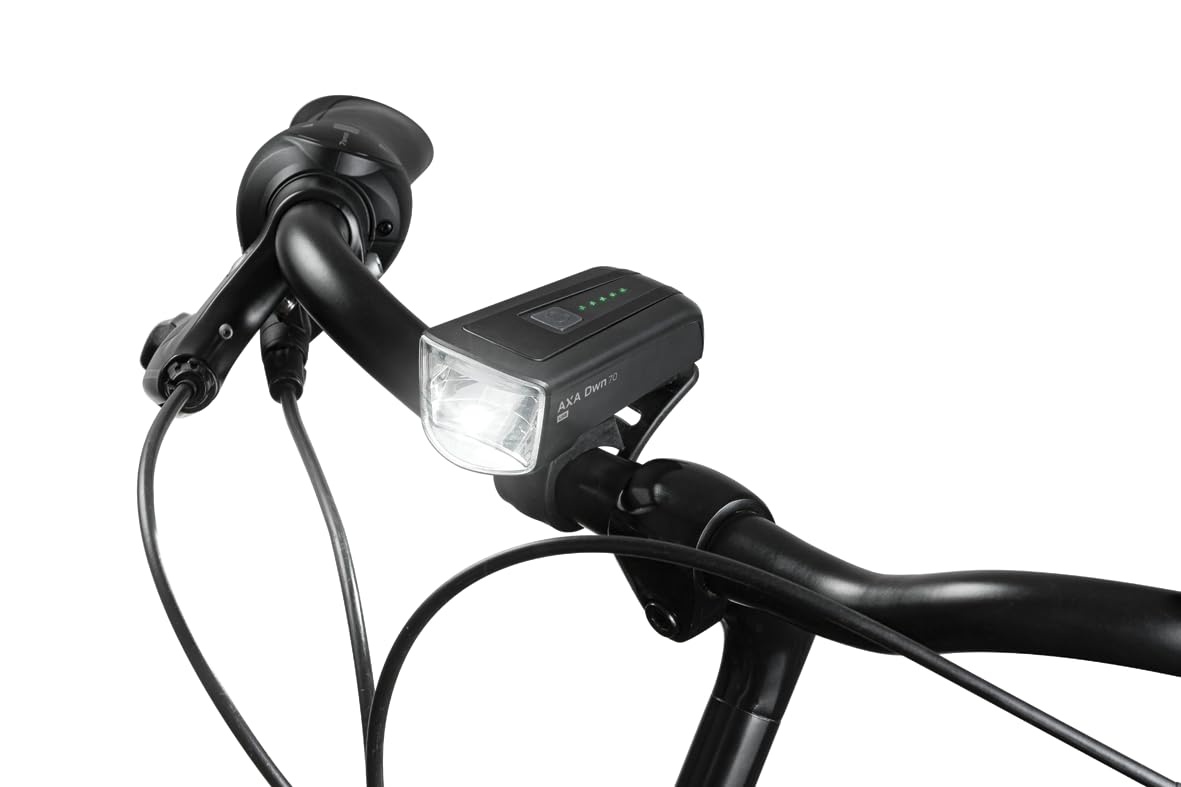 AXA Fahrradlicht Set Dwn 70 Lux – USB Aufladbar – 20 Stunden Leuchtdauer – Batterieanzeige – StVZO Zugelassen