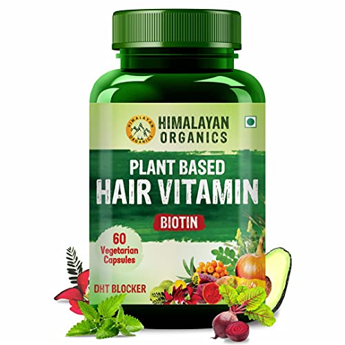 Himalayan Organics Plant Based Hair Vitamin with DHT Blocker, Biotin, Vitamin D3, A, B3, B5, B6, B9, B12, Calcium, Iron & Zinc – 60 Veg Capsules