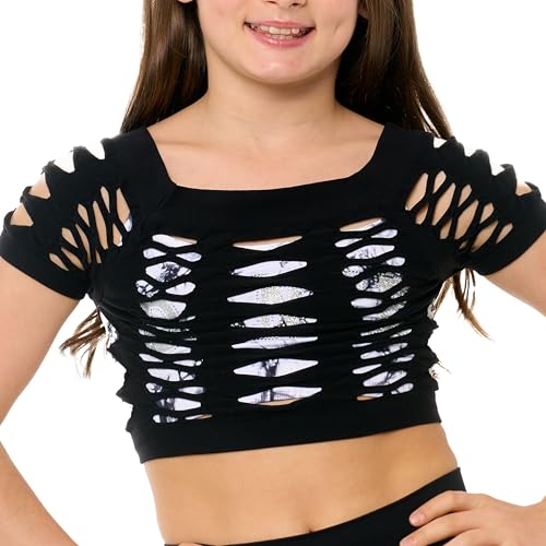 Girls Neon Fishnet Crop Top Sheer Mesh Short Sleeve Shirt for Back to School Dance Layering Ages 10-143