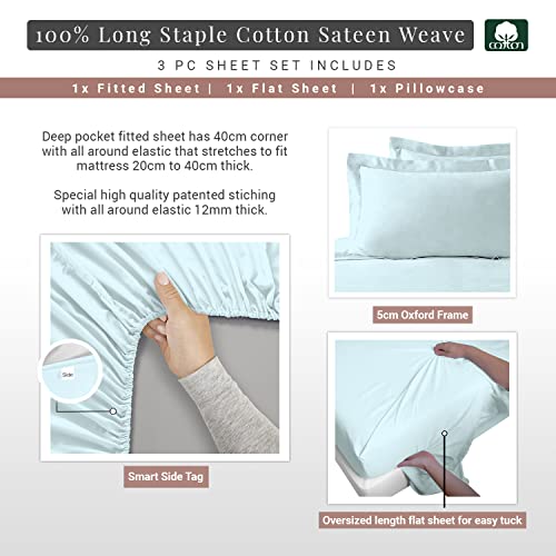 Pizuna 100% Cotton Single Bed Sheet Set Baby Blue, 400 Thead Count Long Staple Cotton Bedding Set 180x280 cm - Image 3