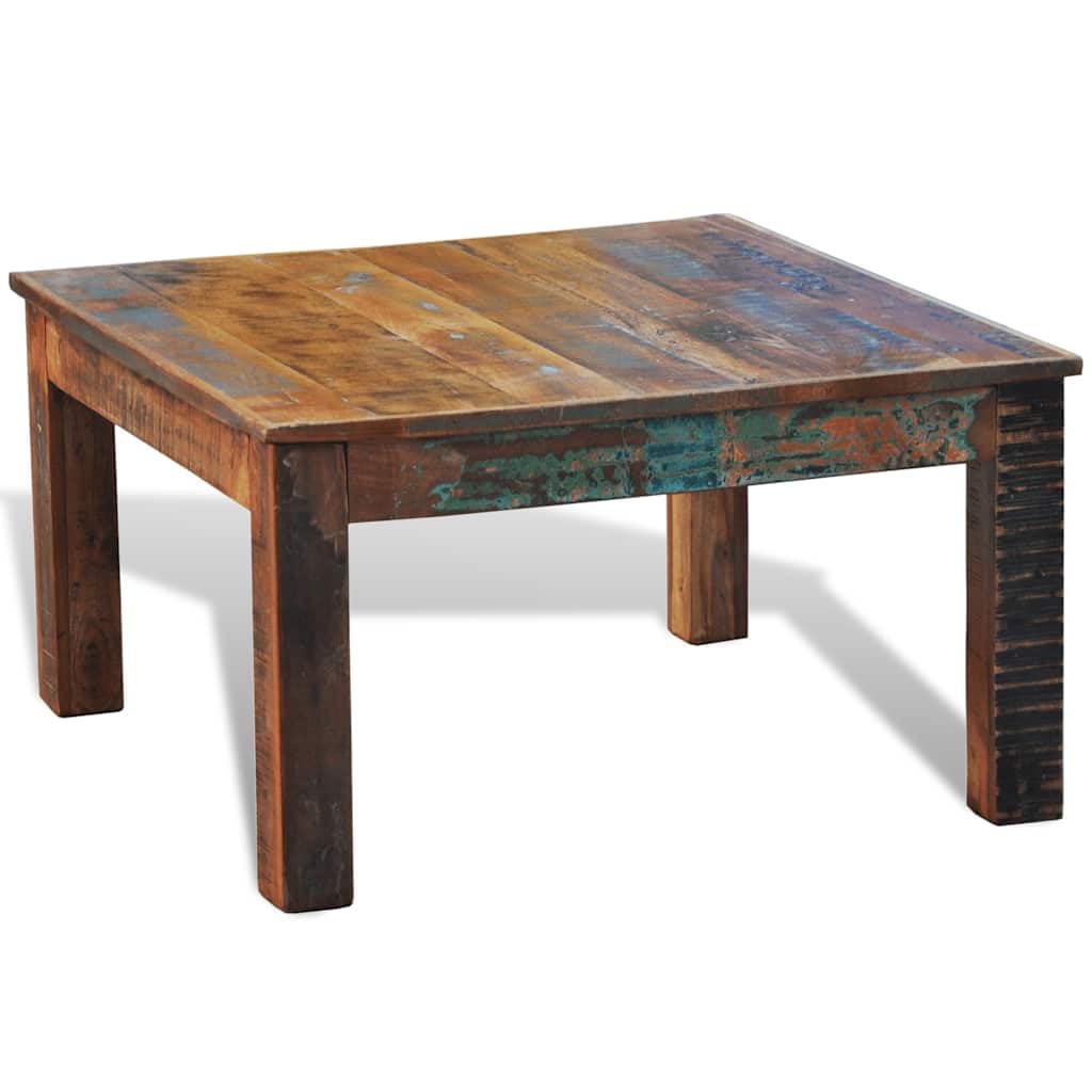 Kwadratowy stolik kawowy z litego drewna pochodzącego z recyklingu ze stabilnym blatem i wytrzymałym stelażem, 80 x 80 x 45 cm, wykonany ręcznie do salonu, salonu