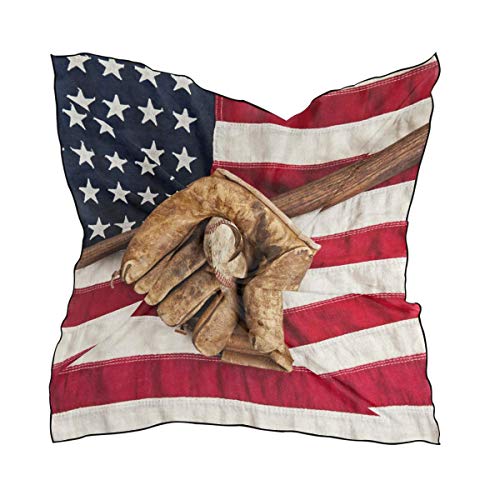 Preisvergleich Produktbild Wfispiy Seide quadratischer Schal amerikanische Flagge Baseball Mode Kopftuch Leichte Haarwickel Stirnbänder Aufgeräumte Halstücher für Frauen, 100x100 cm